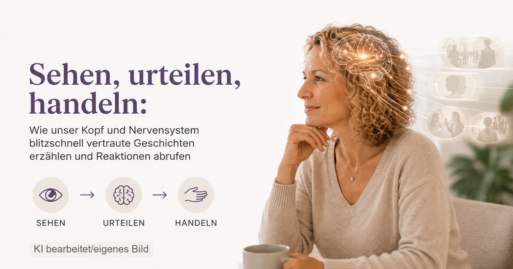 Silke Meyer vor einer Bildcollage zu Sehen, Urteilen und Handeln
